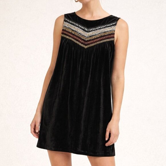 Anthropologie Dresses & Skirts - Anthropologie Medium M THML Black Velvet Embroidered Babydoll Mini Dress Boho